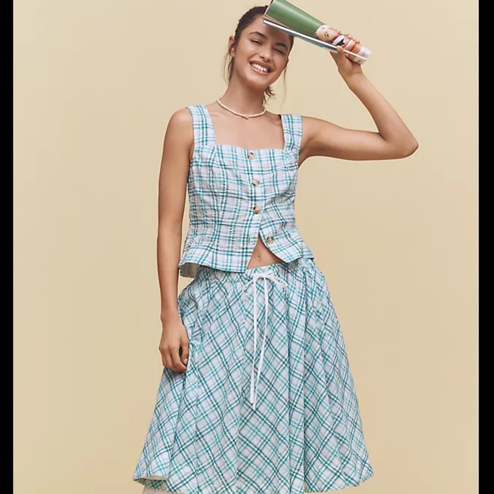 Anthropologie Maeve Square-Neck Button-Front Tank & Matching Shorts Set – Top M